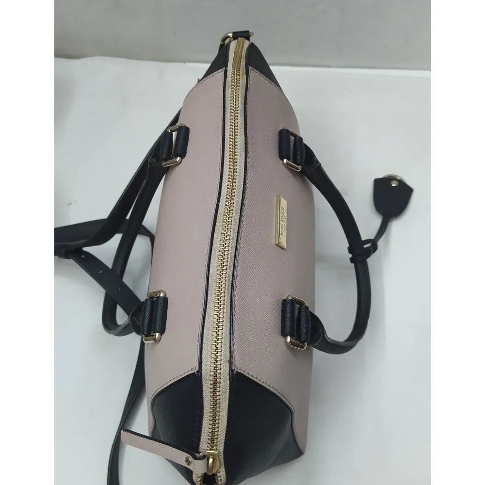 Kate Spade Tilden Colorblock Beige Black Leather Double Handles Satchel Bag
